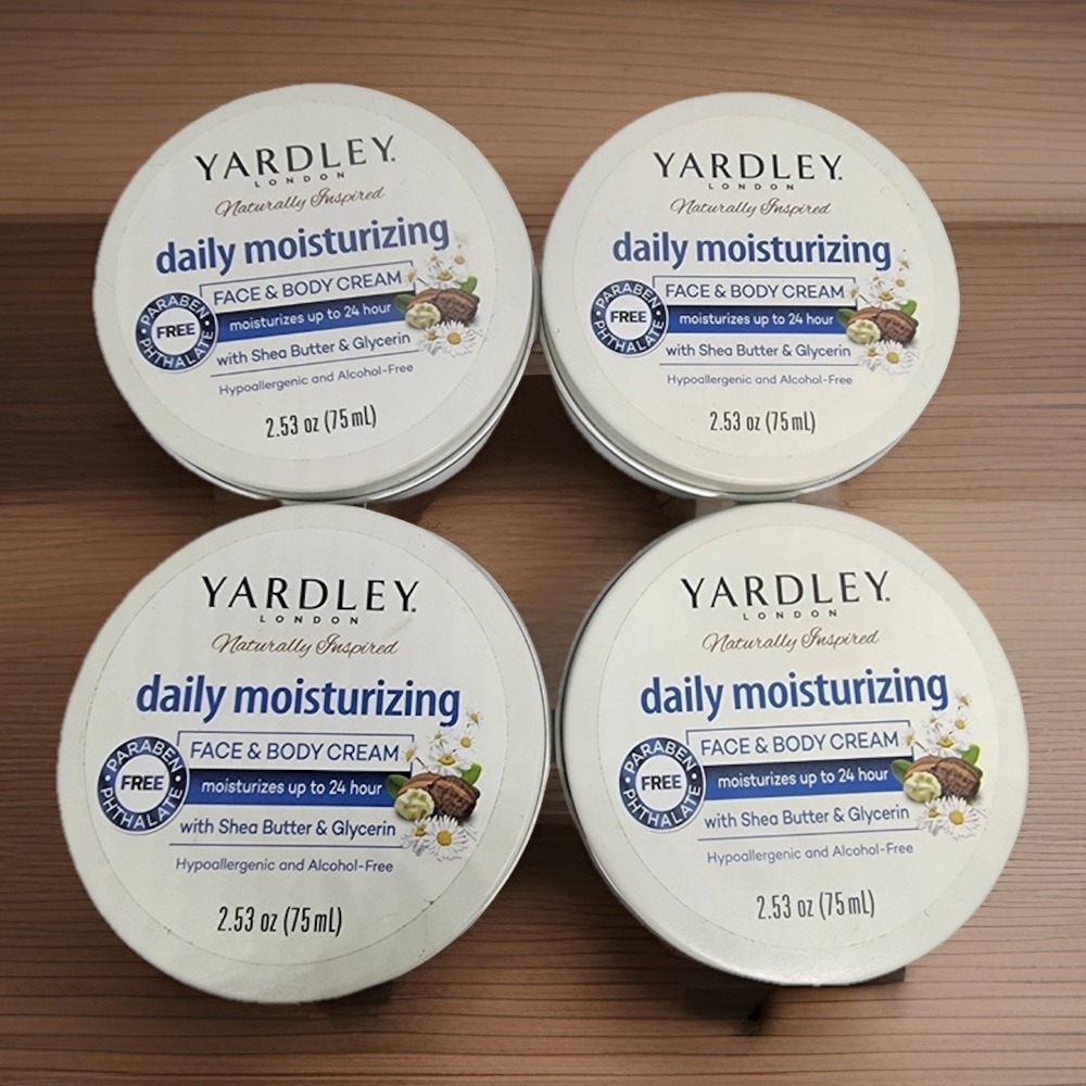 Yardley Daily Moisturizing Face Body Cream Shea Butter &‎ Glycerin 2.53oz Set/4